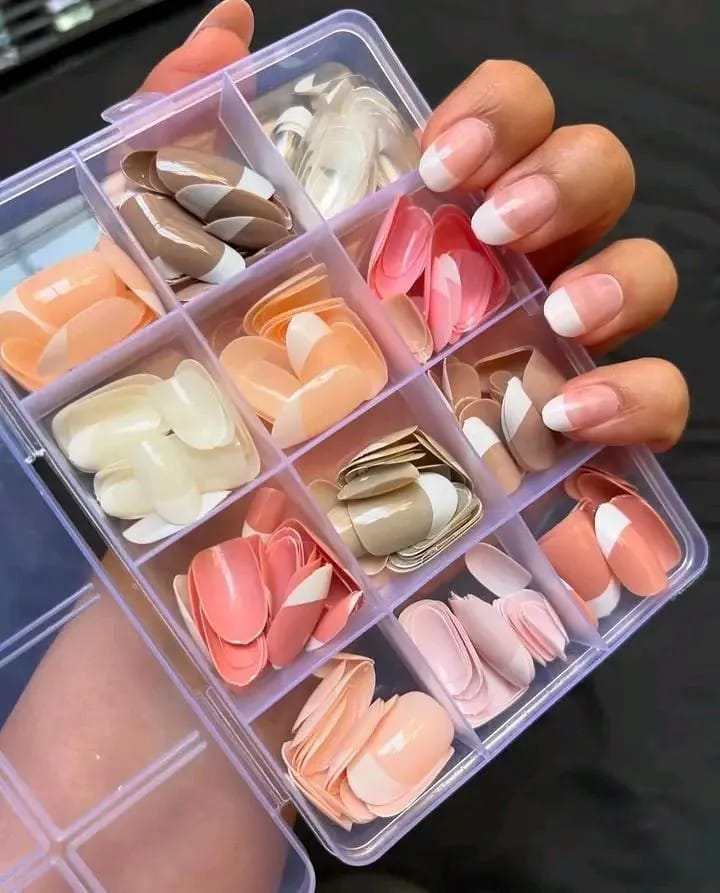 French Tip Press-On Nails | 144 Pcs | Nude Shades | ABS Plastic | Storage Box Included