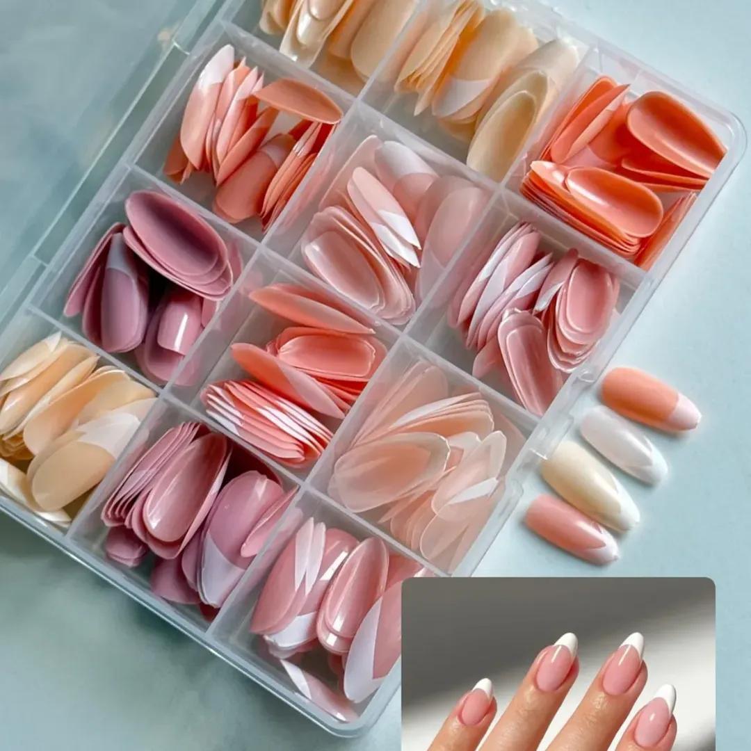 French Tip Press-On Nails | 144 Pcs | Nude Shades | ABS Plastic | Storage Box Included