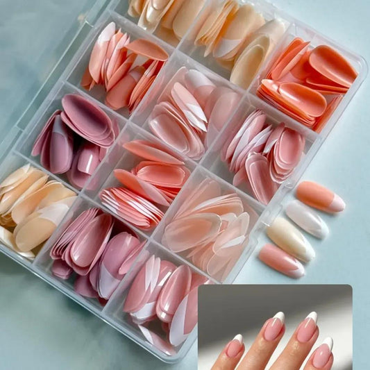 French Tip Press-On Nails | 144 Pcs | Nude Shades | ABS Plastic | Storage Box Included