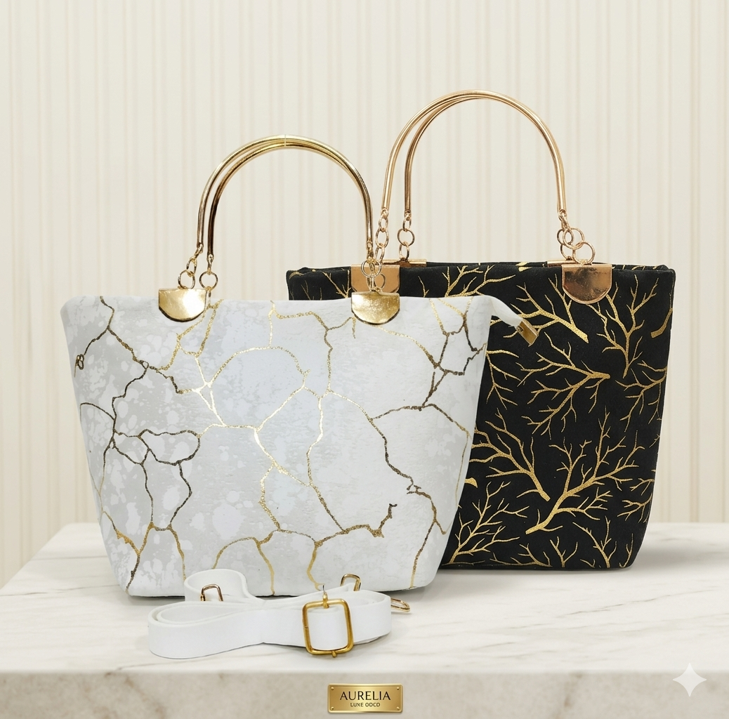 Velvet Printed Hand Bag